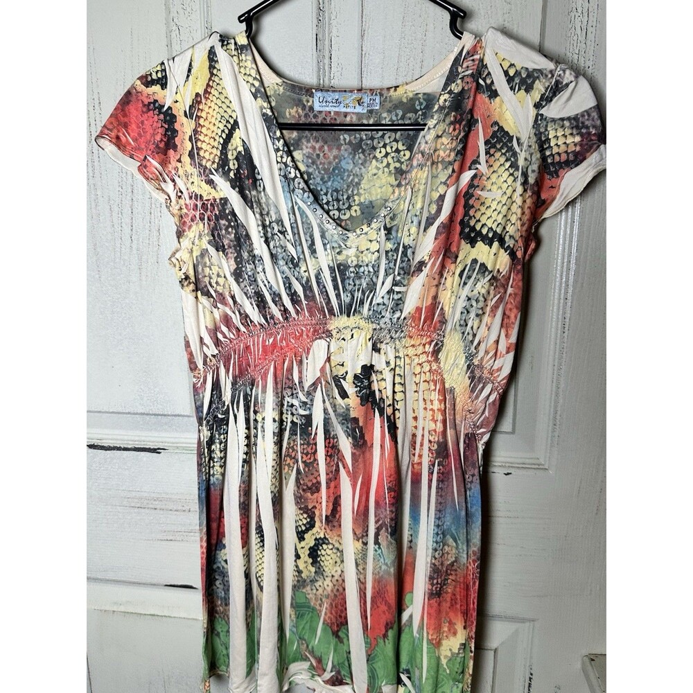 Unity World Wear Petite Sz M Short Sleeve Blouse